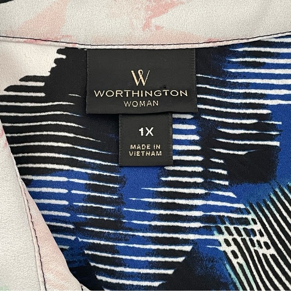 Worthington Floral Semi Sheer Colorful Feminine Button Down Top Women Plus Sz 1X - Picture 8 of 9